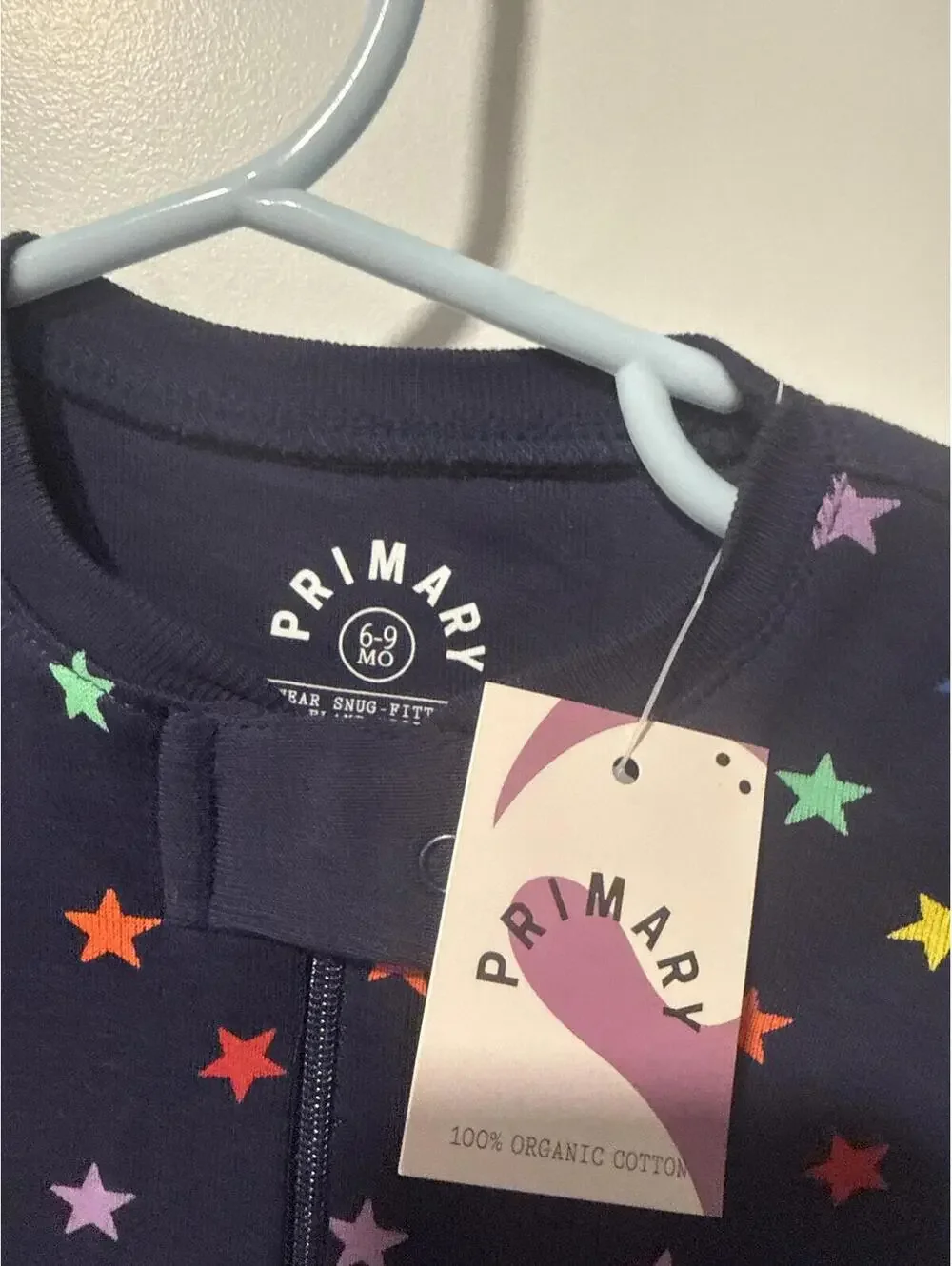 Primary Baby Organic Cotton Footed Pajamas 6-9 Months Navy with Rainbow Stars